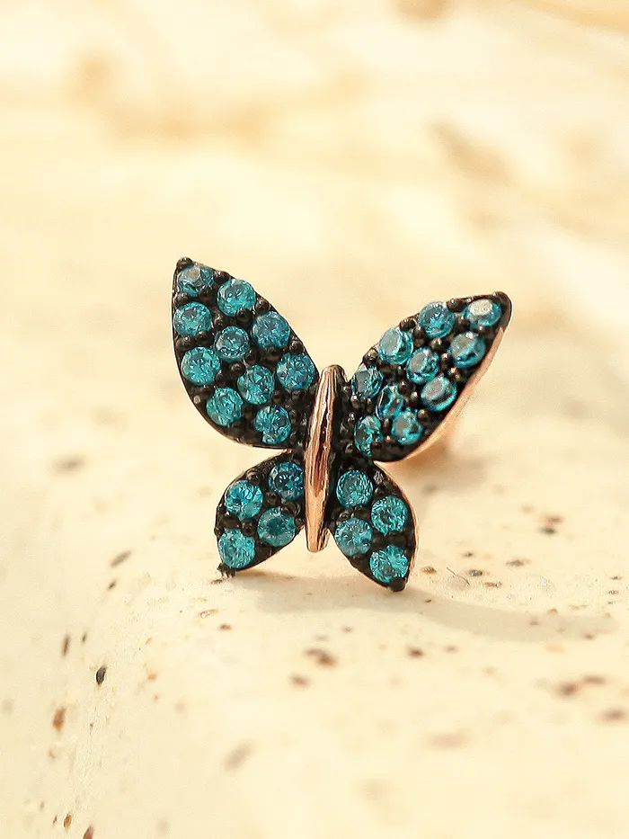 Earrings MinimalBijoux 14K gold Bling Blue Butterfly cartilage earring 20g
