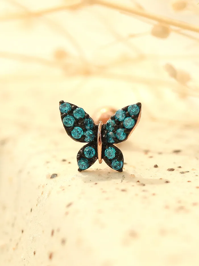 Earrings MinimalBijoux 14K gold Bling Blue Butterfly cartilage earring 20g