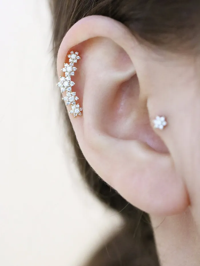 Earrings MinimalBijoux 14K Gold Five Flower Cartilage Earring 18G16G