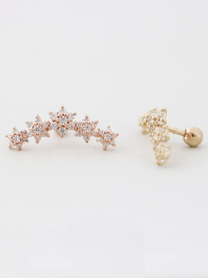 Earrings MinimalBijoux 14K Gold Five Flower Cartilage Earring 18G16G