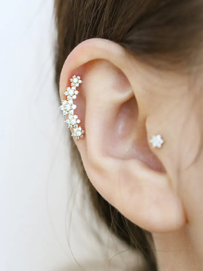 Earrings MinimalBijoux 14K Gold Five Flower Cartilage Earring 18G16G