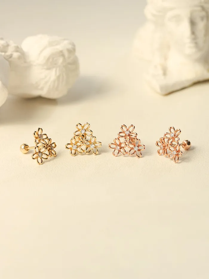 Earrings MinimalBijoux 14K Gold Flower Garden Cartilage Earring 20G18G16G