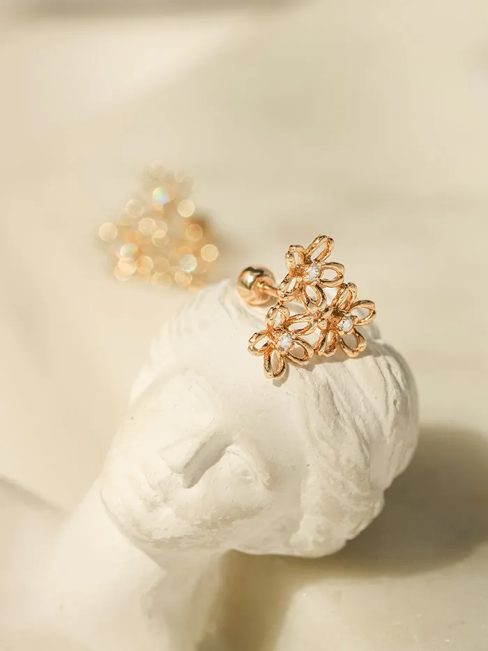 Earrings MinimalBijoux 14K Gold Flower Garden Cartilage Earring 20G18G16G