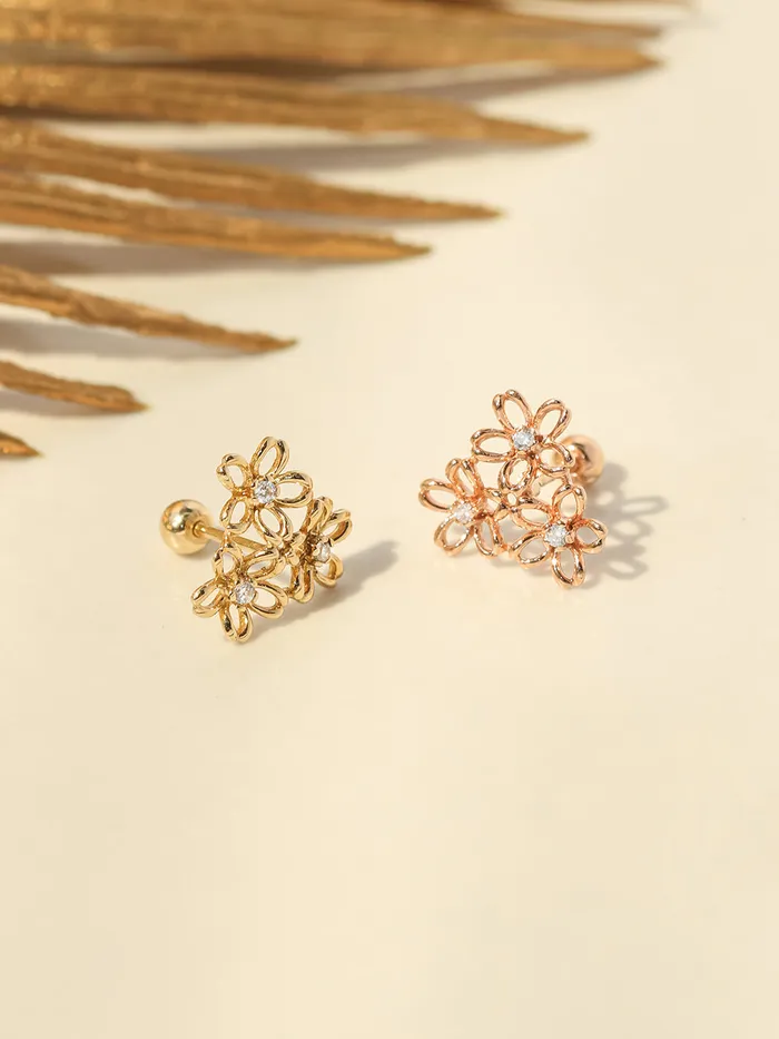Earrings MinimalBijoux 14K Gold Flower Garden Cartilage Earring 20G18G16G