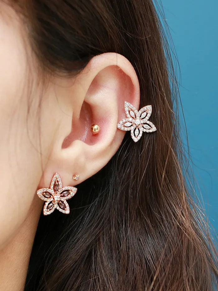 Earrings MinimalBijoux 14K Gold Maple Flower Cartilage Earring 18g16g