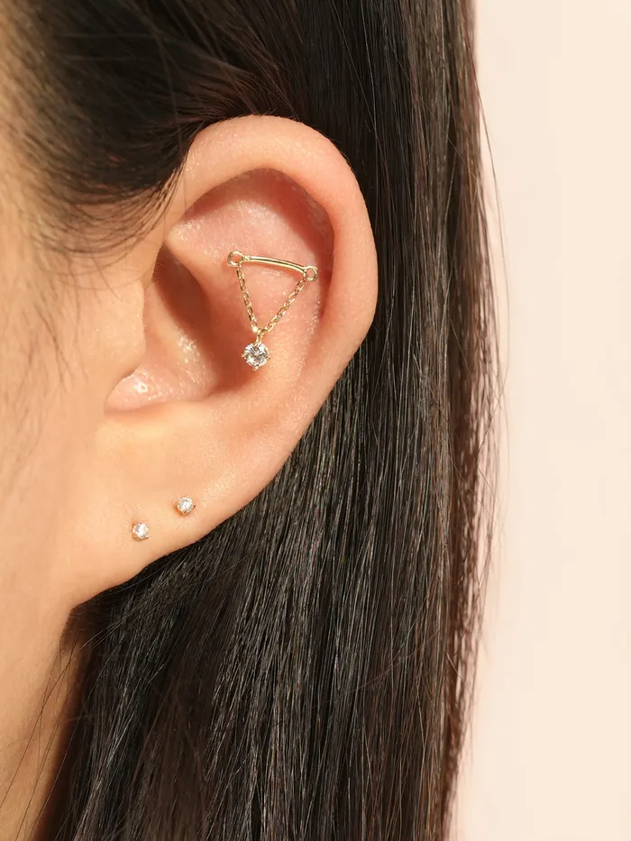 Earrings MinimalBijoux 14K Gold Moissanite Dia Hidden Helix Drop Cubic Earring 20G18G16G