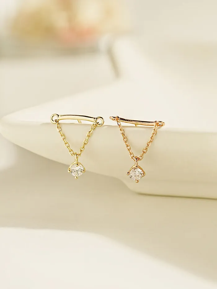 Earrings MinimalBijoux 14K Gold Moissanite Dia Hidden Helix Drop Cubic Earring 20G18G16G