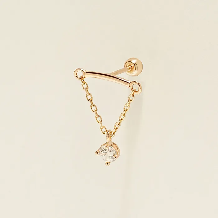 Earrings MinimalBijoux 14K Gold Moissanite Dia Hidden Helix Drop Cubic Earring 20G18G16G