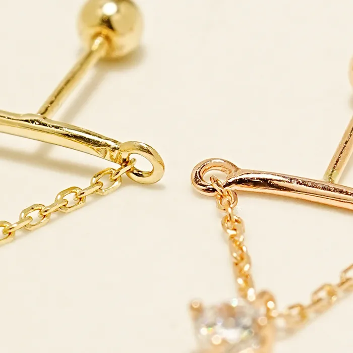 Earrings MinimalBijoux 14K Gold Moissanite Dia Hidden Helix Drop Cubic Earring 20G18G16G