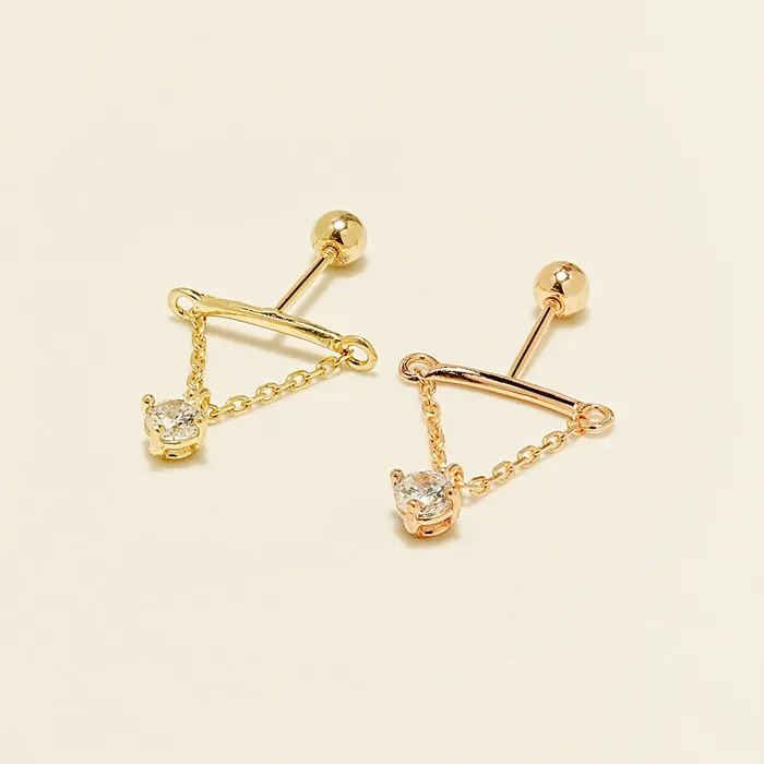 Earrings MinimalBijoux 14K Gold Moissanite Dia Hidden Helix Drop Cubic Earring 20G18G16G