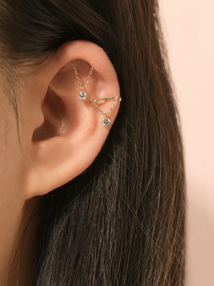 Earrings MinimalBijoux 14K Gold Moissanite Dia Hidden Helix Drop Cubic Earring 20G18G16G