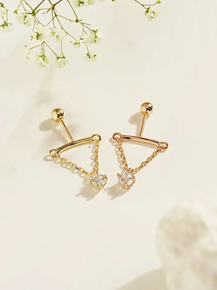 Earrings MinimalBijoux 14K Gold Moissanite Dia Hidden Helix Drop Cubic Earring 20G18G16G