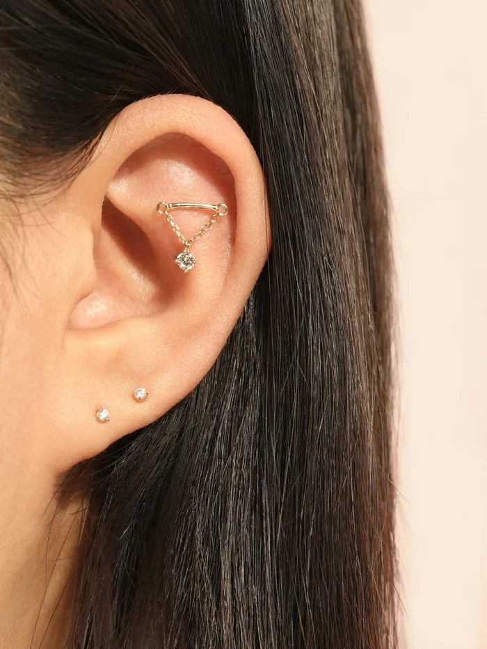 Earrings MinimalBijoux 14K Gold Moissanite Dia Hidden Helix Drop Cubic Earring 20G18G16G