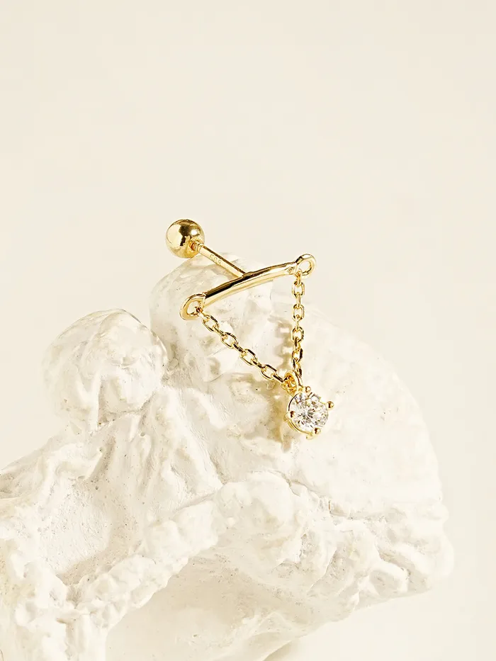 Earrings MinimalBijoux 14K Gold Moissanite Dia Hidden Helix Drop Cubic Earring 20G18G16G