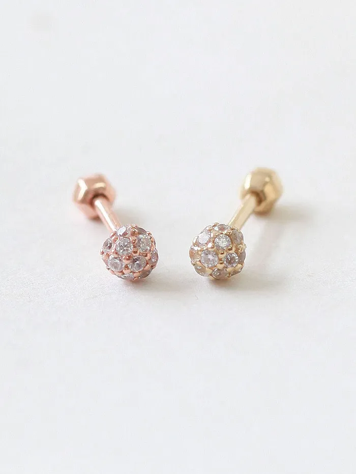 Earrings MinimalBijoux 14K Gold Tiny Pave Ball Cartilage Earring 18g16g