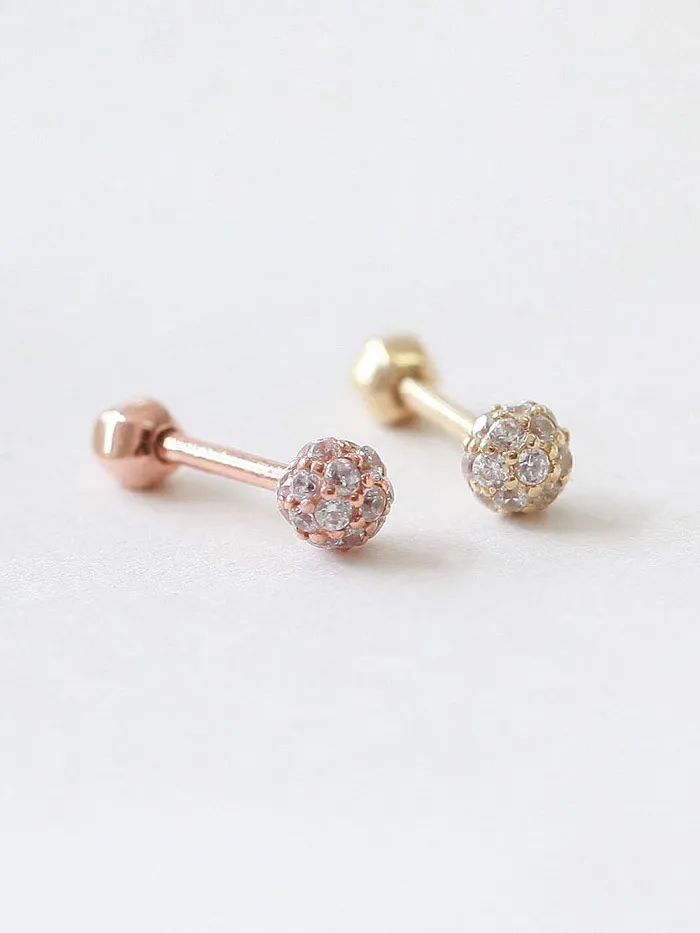 Earrings MinimalBijoux 14K Gold Tiny Pave Ball Cartilage Earring 18g16g