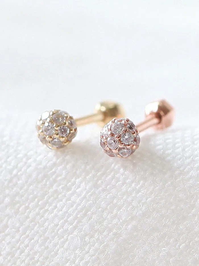 Earrings MinimalBijoux 14K Gold Tiny Pave Ball Cartilage Earring 18g16g