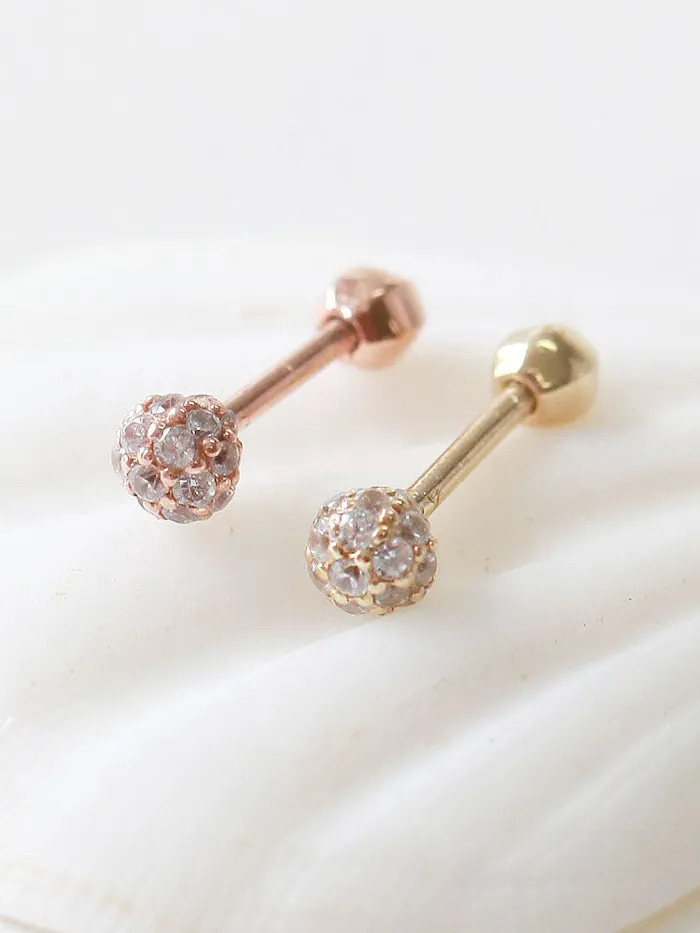 Earrings MinimalBijoux 14K Gold Tiny Pave Ball Cartilage Earring 18g16g