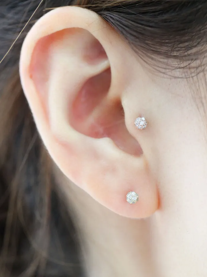Earrings MinimalBijoux 14K Gold Tiny Pave Ball Cartilage Earring 18g16g