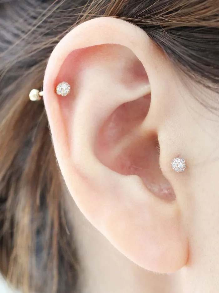 Earrings MinimalBijoux 14K Gold Tiny Pave Ball Cartilage Earring 18g16g