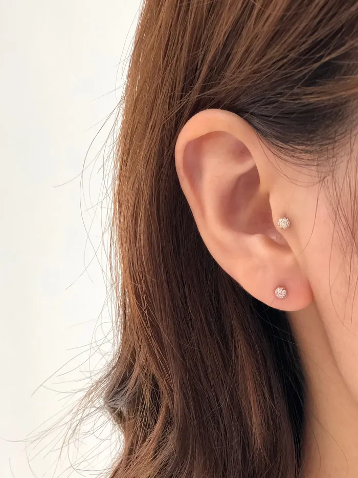 Earrings MinimalBijoux 14K Gold Tiny Pave Ball Cartilage Earring 18g16g