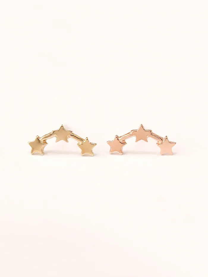 Earrings MinimalBijoux 14K Gold Triple Curved Stars Stud Earring