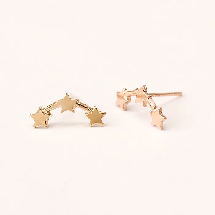 Earrings MinimalBijoux 14K Gold Triple Curved Stars Stud Earring