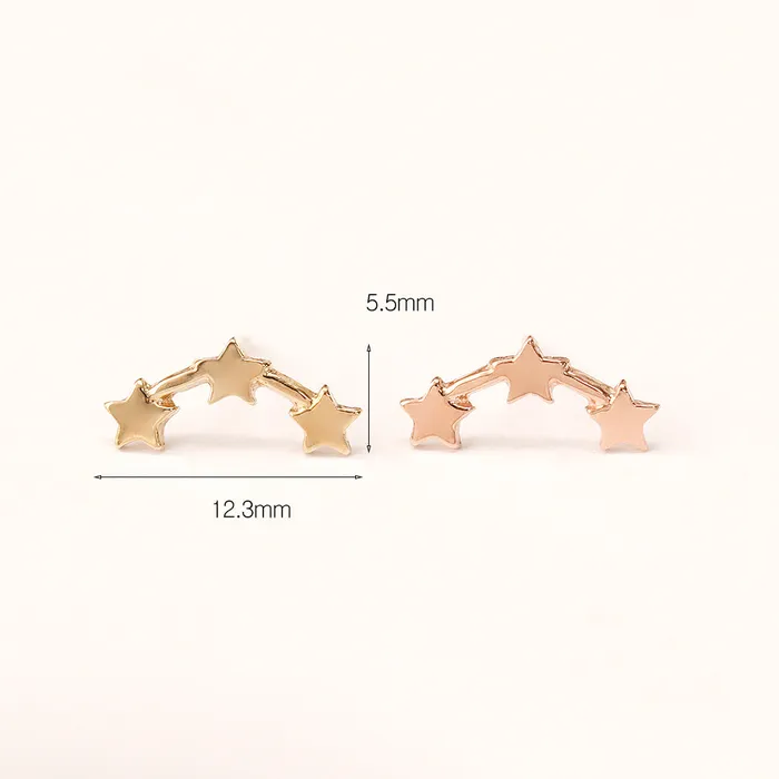 Earrings MinimalBijoux 14K Gold Triple Curved Stars Stud Earring