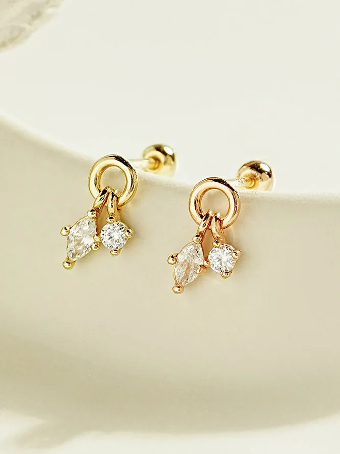 Earrings MinimalBijoux 14K Gold Twin Cubic Drop Cartilage Earring 20G18G16G Earrings MinimalBijoux 14K Gold Twin Cubic Drop Cartilage Earring 20G18G16G