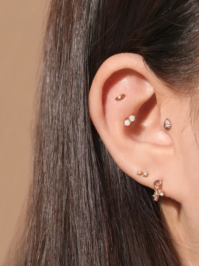 Earrings MinimalBijoux 14K Gold Twin Cubic Drop Cartilage Earring 20G18G16G