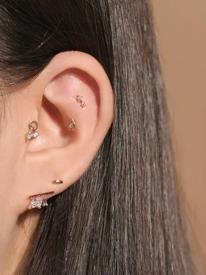 Earrings MinimalBijoux 14K Gold Twin Cubic Drop Cartilage Earring 20G18G16G