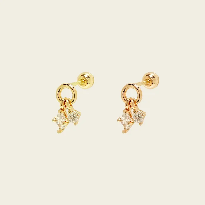 Earrings MinimalBijoux 14K Gold Twin Cubic Drop Cartilage Earring 20G18G16G