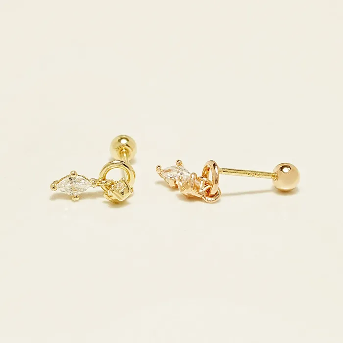 Earrings MinimalBijoux 14K Gold Twin Cubic Drop Cartilage Earring 20G18G16G