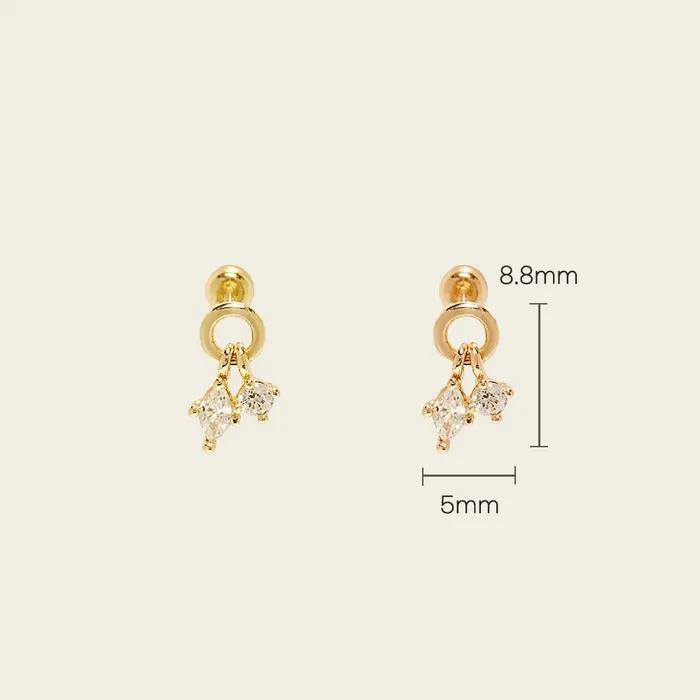 Earrings MinimalBijoux 14K Gold Twin Cubic Drop Cartilage Earring 20G18G16G