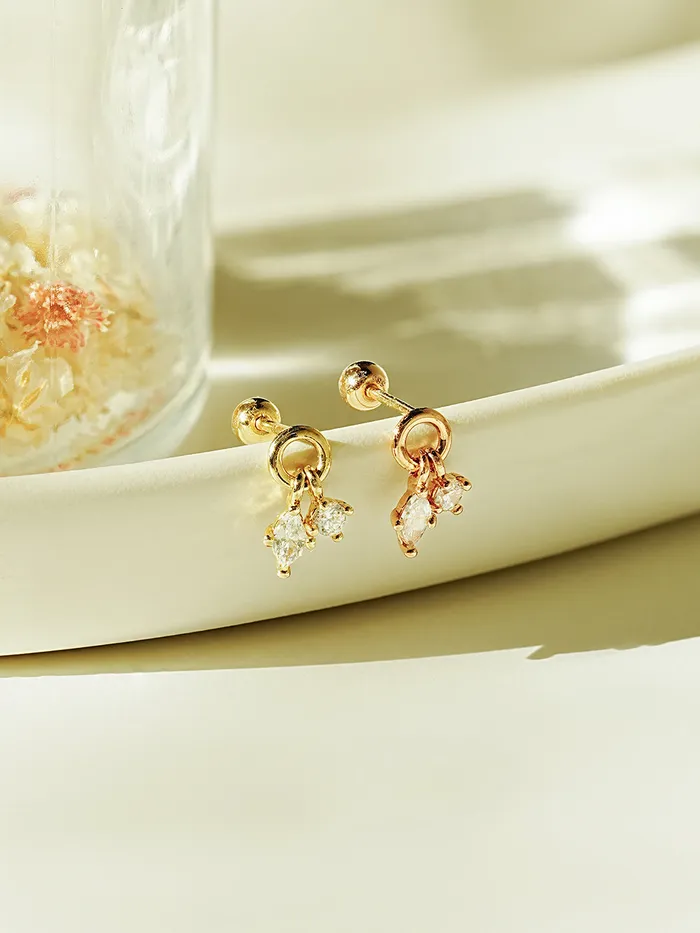 Earrings MinimalBijoux 14K Gold Twin Cubic Drop Cartilage Earring 20G18G16G