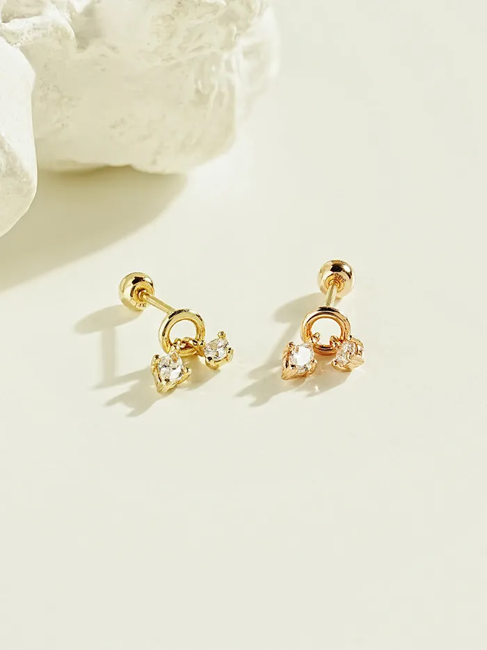 Earrings MinimalBijoux 14K Gold Twin Cubic Drop Cartilage Earring 20G18G16G