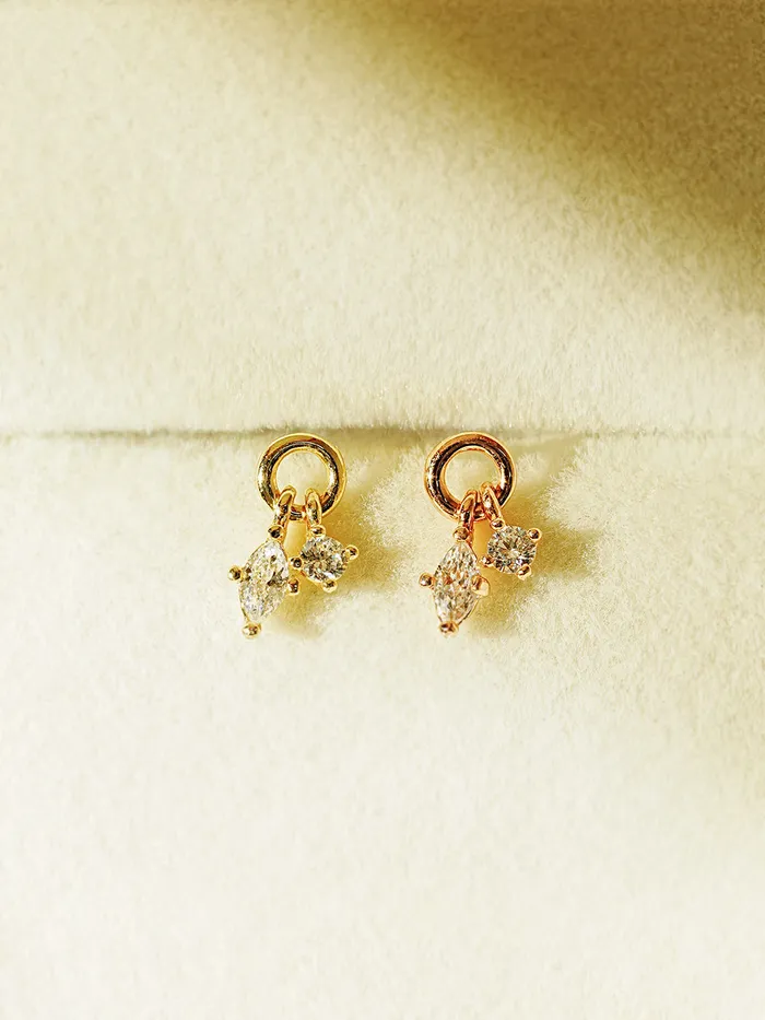 Earrings MinimalBijoux 14K Gold Twin Cubic Drop Cartilage Earring 20G18G16G