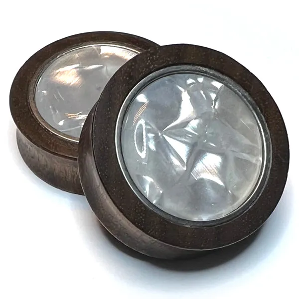 Earrings Tulsa Body Jewelry Walnut Pearl Inlay Plugs