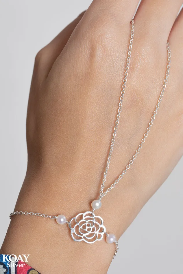 Flower Pearl Handchain KOAY Silver Store Earrings