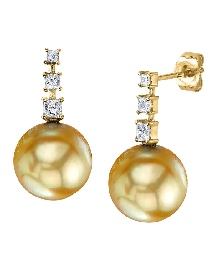 Golden South Sea Pearl Diamond VIP Dangle Earrings SPT Earrings