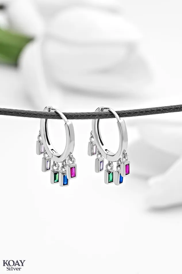 KOAY Silver Store Earrings Colored Zircons Hoop 02