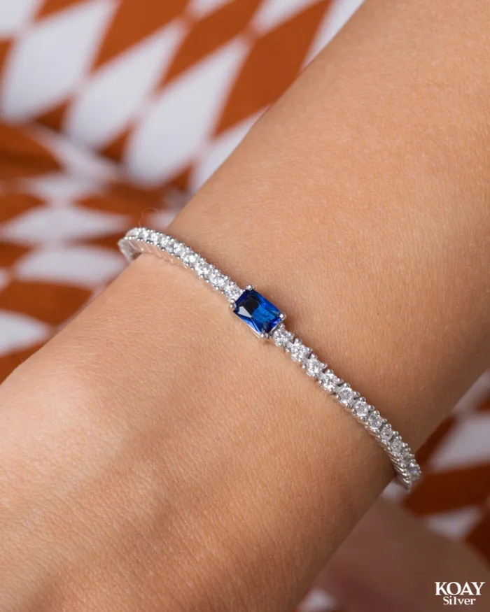 KOAY Silver Store Zircon Blue Tennis Bracelet Bracelets