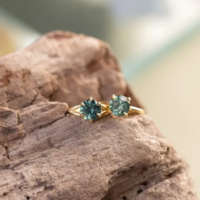 Lewis Clark Sapphires PreStyled Sets 193ct Ocean Blue Teal Montana Sapphire Low Profile Six Prong Split Shank Solitaire in 18k Yellow Gold