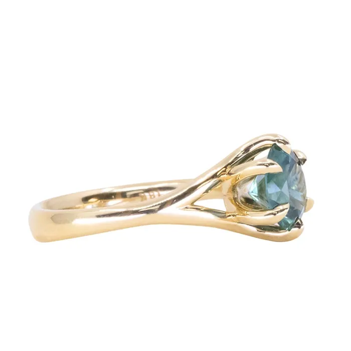 Lewis Clark Sapphires PreStyled Sets 193ct Ocean Blue Teal Montana Sapphire Low Profile Six Prong Split Shank Solitaire in 18k Yellow Gold