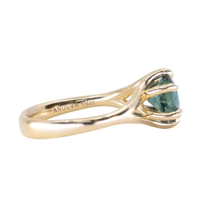 Lewis Clark Sapphires PreStyled Sets 193ct Ocean Blue Teal Montana Sapphire Low Profile Six Prong Split Shank Solitaire in 18k Yellow Gold