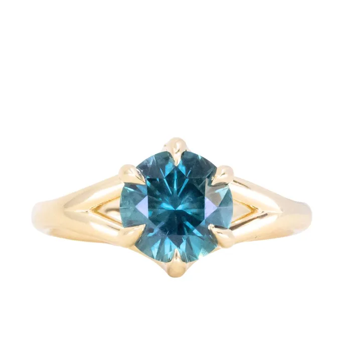 Lewis Clark Sapphires PreStyled Sets 193ct Ocean Blue Teal Montana Sapphire Low Profile Six Prong Split Shank Solitaire in 18k Yellow Gold