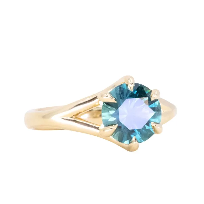 Lewis Clark Sapphires PreStyled Sets 193ct Ocean Blue Teal Montana Sapphire Low Profile Six Prong Split Shank Solitaire in 18k Yellow Gold