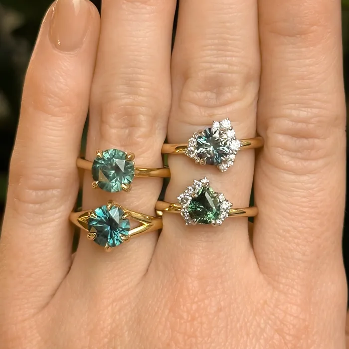 Lewis Clark Sapphires PreStyled Sets 193ct Ocean Blue Teal Montana Sapphire Low Profile Six Prong Split Shank Solitaire in 18k Yellow Gold