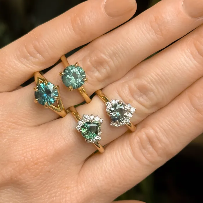 Lewis Clark Sapphires PreStyled Sets 193ct Ocean Blue Teal Montana Sapphire Low Profile Six Prong Split Shank Solitaire in 18k Yellow Gold