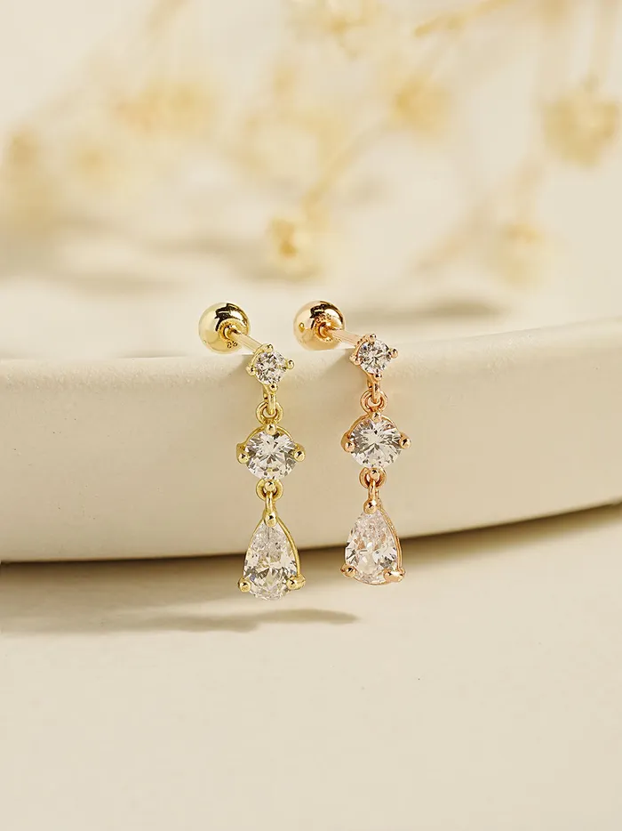 MinimalBijoux 14K Gold Glass Cubic Drop Cartilage Earring 20G Earrings